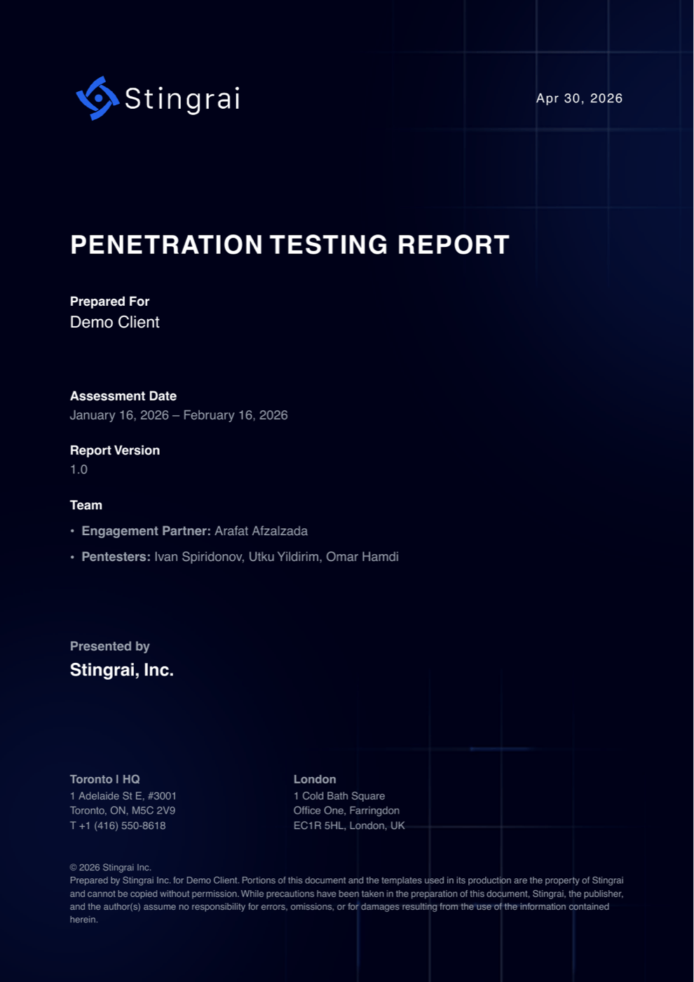 Cover of a Stingrai penetration testing report